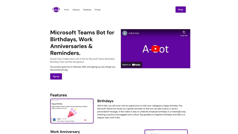 A-Bot | 微软团队上的投票、认可、提醒和生日