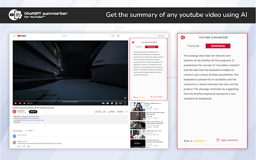 YouTube™ Summarizer Chrome扩展 - 谷歌插件