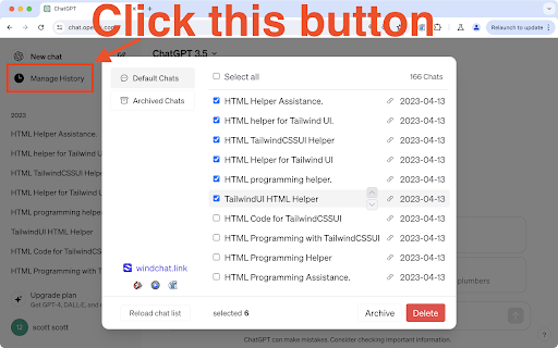 ChatGPT Batch Delete History - 谷歌插件