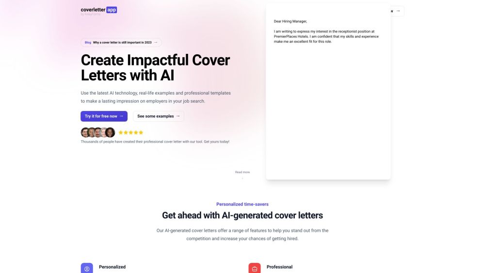 AI云简历，示例和模板 | coverletter.app