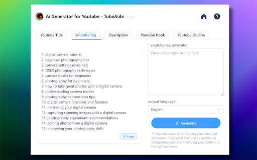 Free AI Tags Generator for YouTube - 谷歌插件