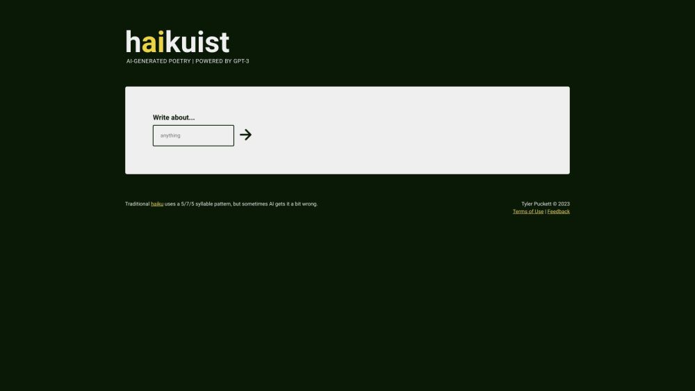 Haikuist | 由GPT-3提供动力的人工智能生成的诗歌