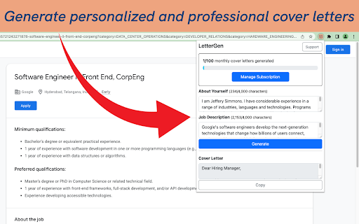 AI Cover Letter Generator - 谷歌插件