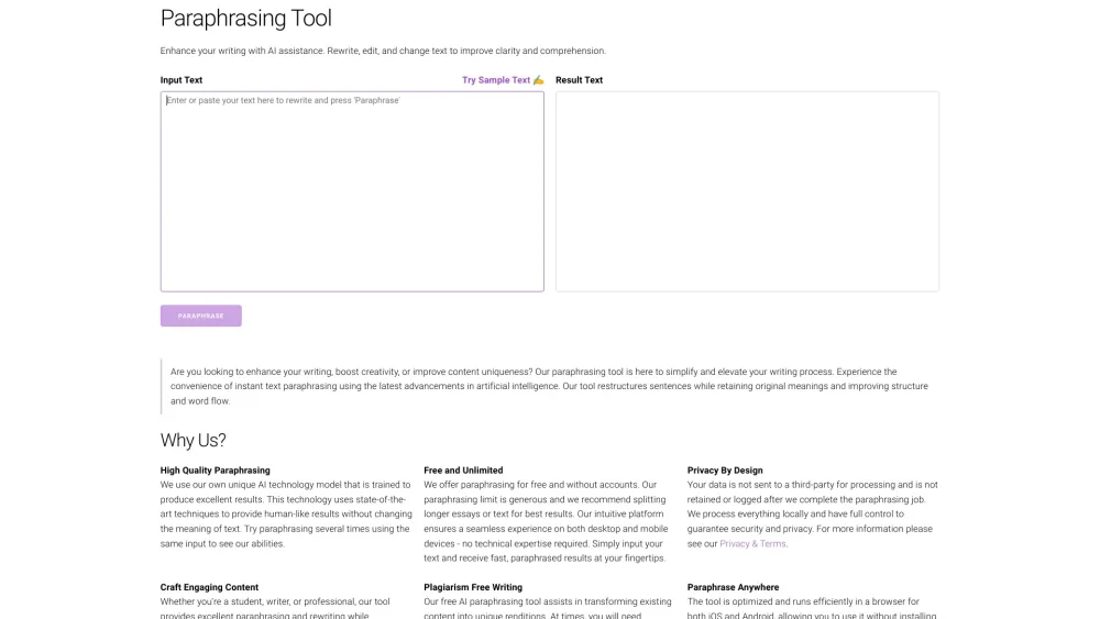 Paraphrasing Tool - Free AI Paraphraser