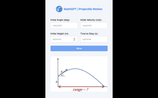 Projectile Motion Calculator and Solver by MathGPT - 谷歌插件