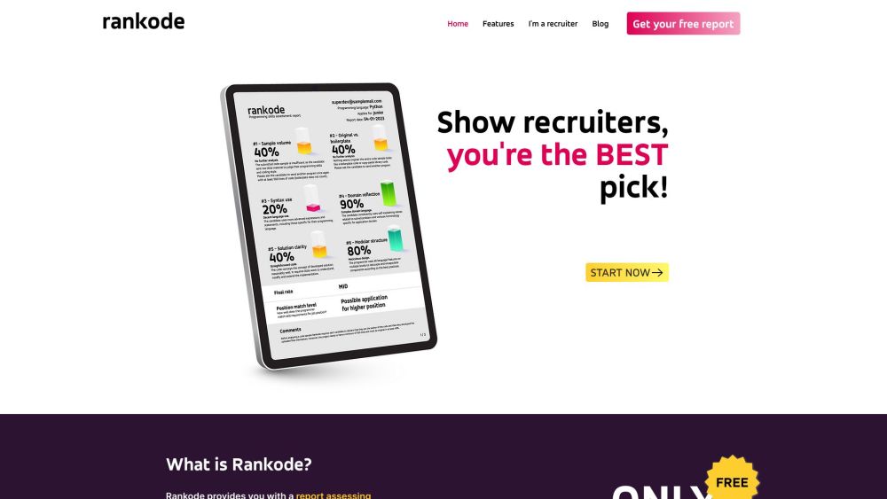 Rankode | 由人工智能生成的编程技能报告
