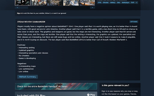 Steam Review Summarizer - 谷歌插件