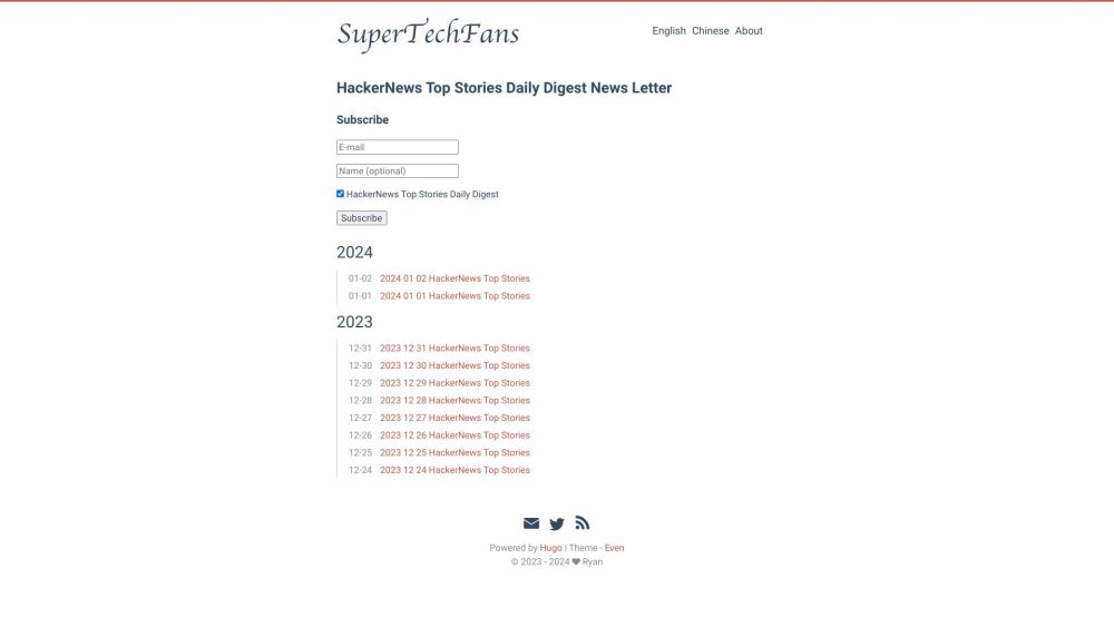 HackerNews daily Top stories Digest by AI, mailing list
